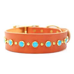 1.5 leather turquoise studded belt buckle collar