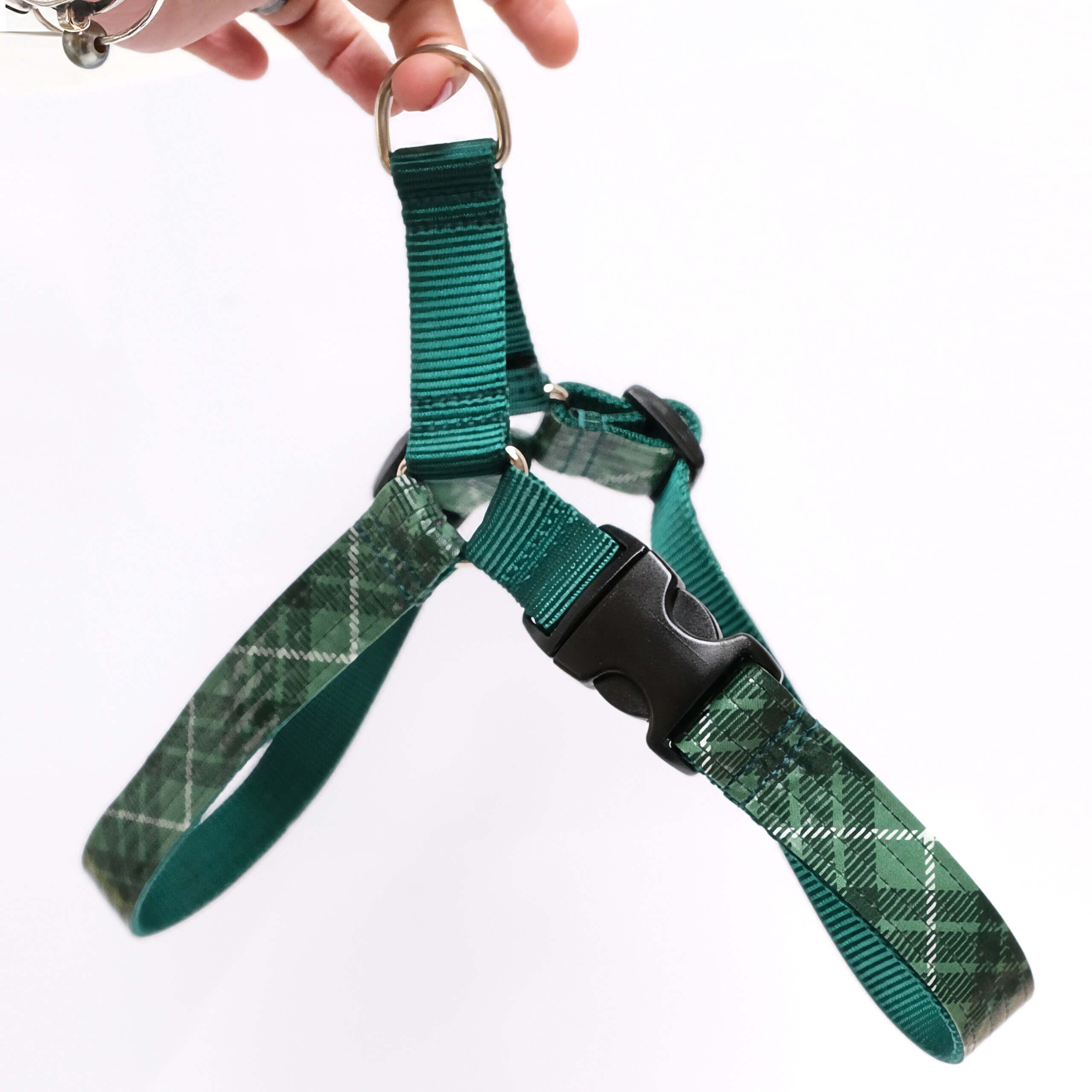 tartan plaid green easy on dog harness