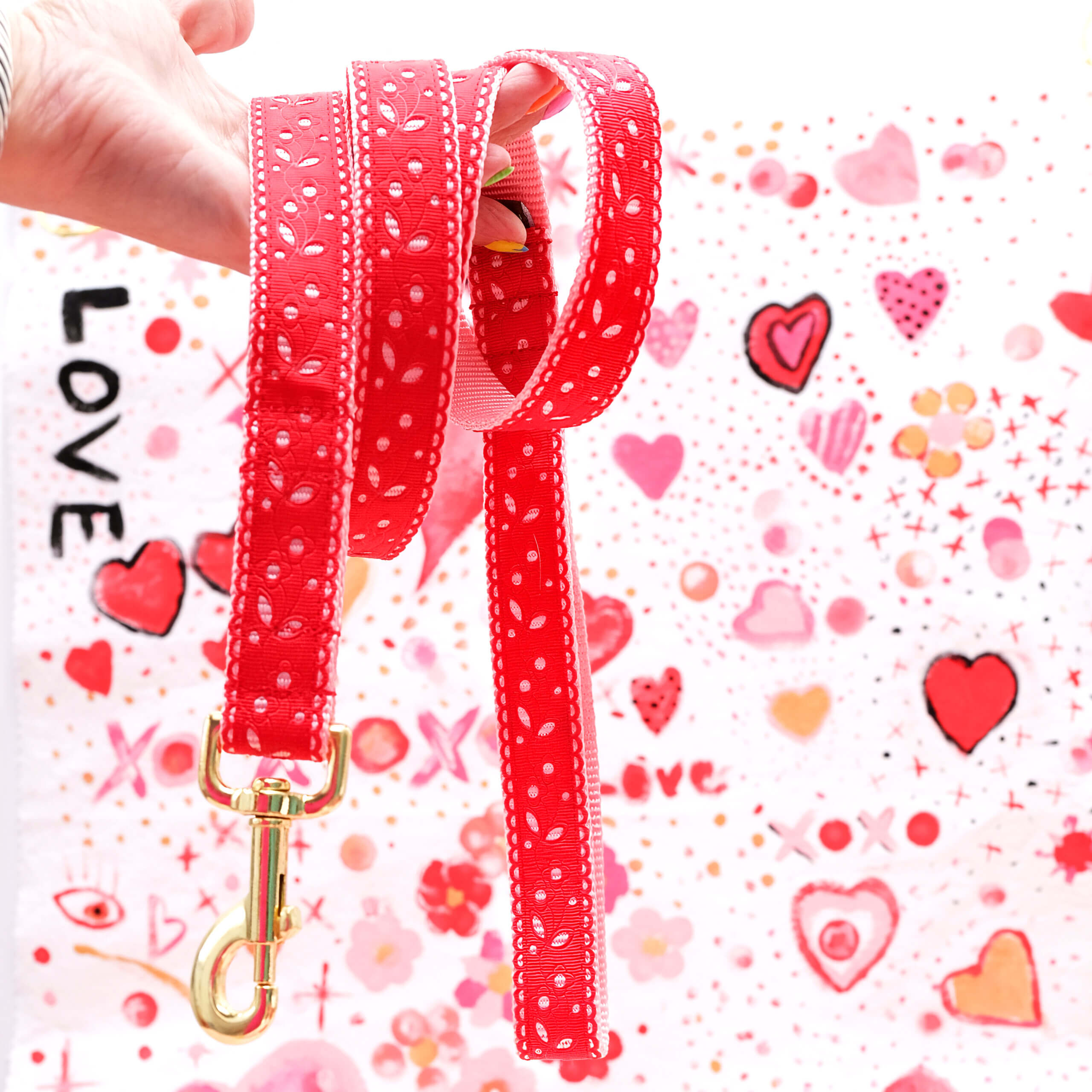 lace even red valentines love leash